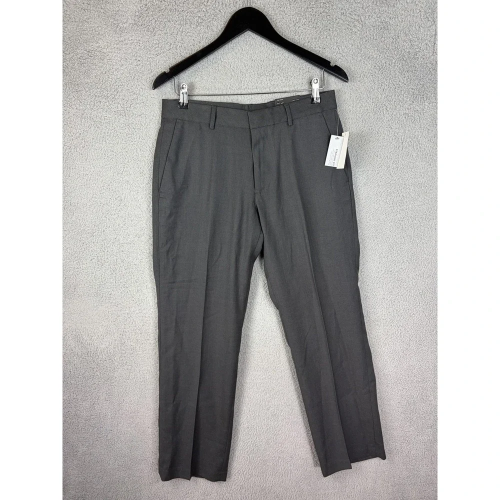 Van Heusen Premium No Iron Dress Pants Mens 30x30 Gray Flat Front Charcoal NEW